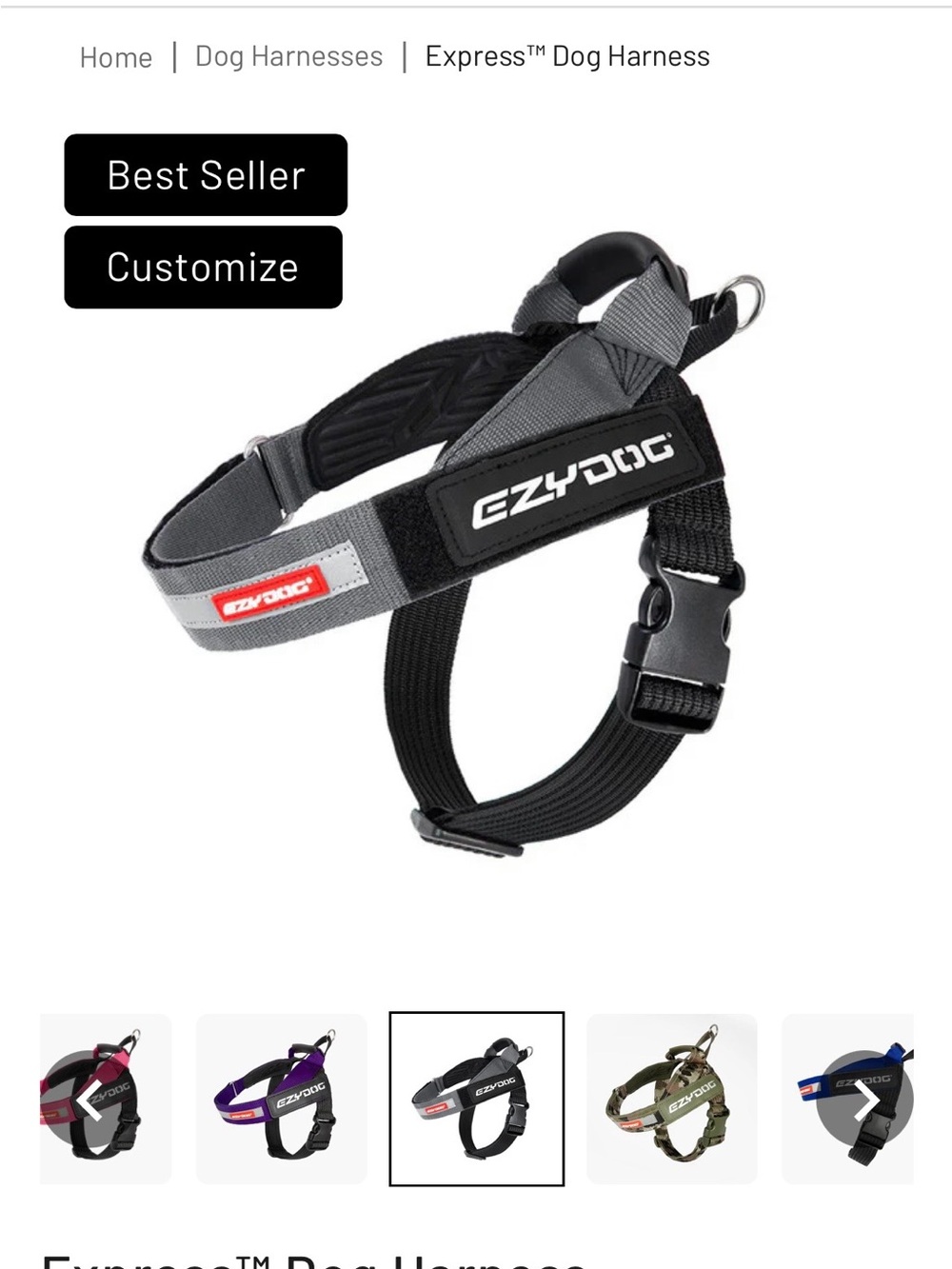 ZYDO Black Dog Harness with EZYDOG Logo